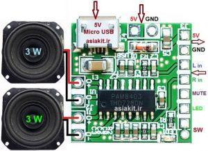 ماژول آمپلیفایر استریو PAM8403 دارای سوکت پاور میکرو USB